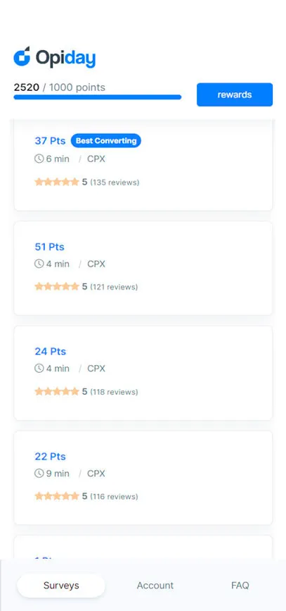 opiday mobile screen