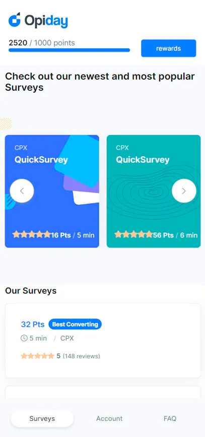 opiday mobile screen